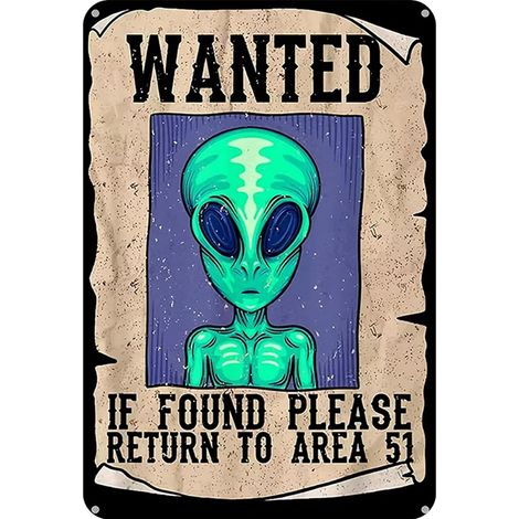 Plaque décorative vintage en métal Alien Wanted - 20 x 30 cm (1/5)