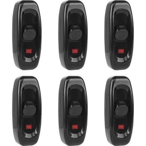 6-teiliger Lampenschalter, Wippschalter 250V 10A Inline-Kabel-Kippschalter mit LED-Anzeigeleuchte (Schwarz) (1/5)