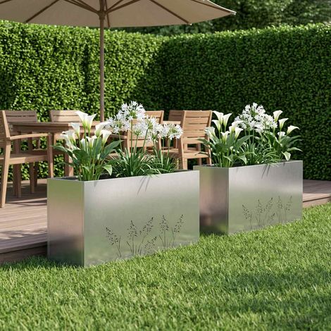 vidaXL Cache-pot de jardin 2 pc Argenté 100 x 20 x 49 cm (1/5)
