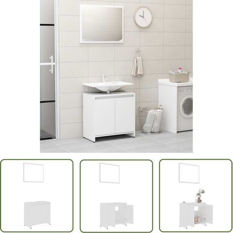 Ensemble Meuble salle de bain - Armoires de toilette placard - Blanc Aggloméré Chic-660751 (1/5)