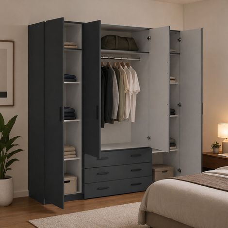Dmora - Gran Armario Frances, Muebles de dormitorio, Vestidor, Armario de ropa, 196x50 h200 cm, Gris (1/5)