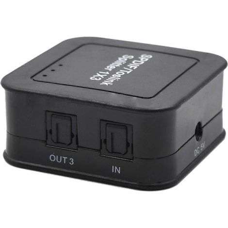 Répartiteur audio optique 1x3, distributeur audio fibre optique SPDIF TOSLINK, 1 entrée, 3 sorties, compatible avec lecteurs Blu-ray, DVD et TVHD (prise européenne). (1/4)