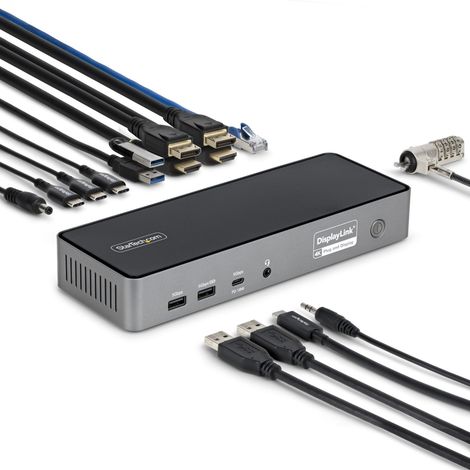 StarTech.com Adattatore Multiporta USB-C per Tre Monitor, Docking Station HDMI o DisplayPort 4K60Hz Mini Dock USB Type-C, PD 140W per MacBook Pro e Windows, TAA (1/2)