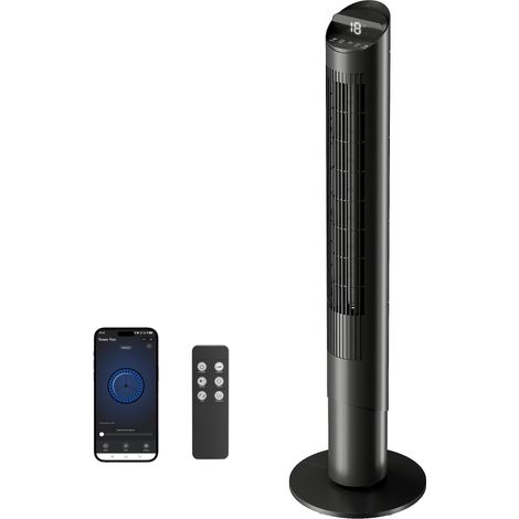 Ventilateur colonne de 116 cm, ventilateur sur pied avec télécommande et commande via application Wi-Fi, oscillation à 65°, 6 vitesses, 4 modes