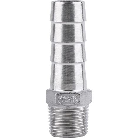 Raccord de Tuyau de Filetage Mâle Raccord de Queue de Tuyau de Barb BSP Acier Inoxydable SS304 (3/8"x15mm) (1/3)