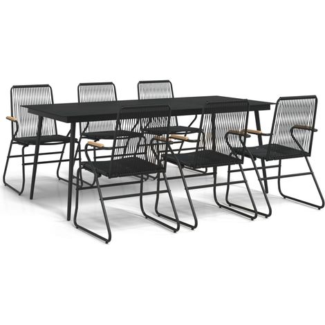 Maison Exclusive - 7-tlg. Garten-Essgruppe Schwarz PVC-Rattan