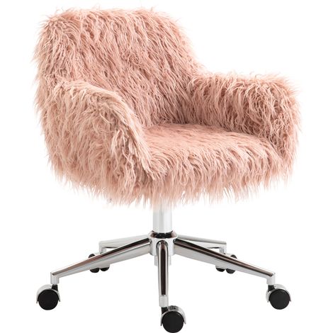 Chaise pivotante en fausse fourrure rose + argent, ajustable en hauteur 57 x 60 x 75-85 cm (1/5)
