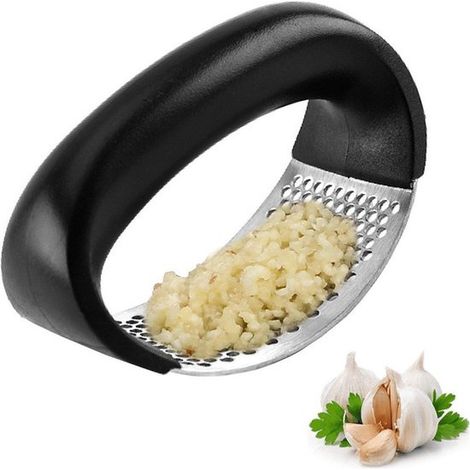 Presse-ail en acier inoxydable avec brosse et éplucheur silicone - Presse-ail et gingembre - Ustensile de cuisine - Passe au lave-vaisselle - Facile à utiliser (1/5)