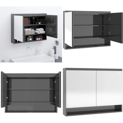 Armoire à miroir de salle de bain 80x15x60 cm MDF Gris brillant - Meuble De Salle De Bain - Armoire À Miroir - Meuble Lavabo - Rangement Salle De Bain - Armoire De Rangement - Home & Living (1/5)