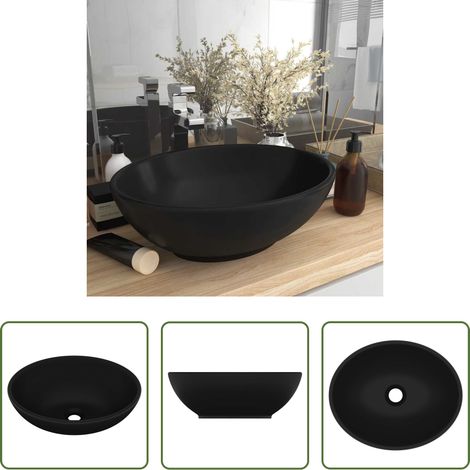 vidaXL Matt Schwarz Waschbecken - Luxuriöses Ovales Waschbecken Matt Schwarz 40x33 cm Keramik (1/5)
