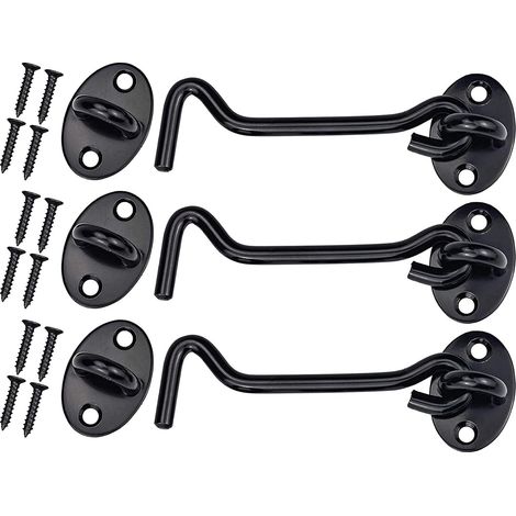 GROOFOO 3 PCS Vintage Stainless Steel Cabin Hanger Black Door Hanger Verrouillage de porte avec 12 vis pour porte de grange, salle de bain, fenêtre, porte coulissante, noir (1/5)
