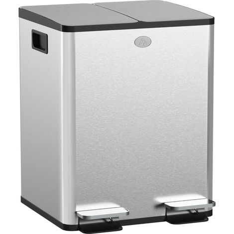Edelstahl-Abfalleimer mit zwei Kammern, 2 x 20 l
