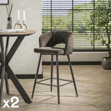 Tabouret de bar marron en velours tissé avec dossier ouvert (lot de 2) GALWAY (1/5)