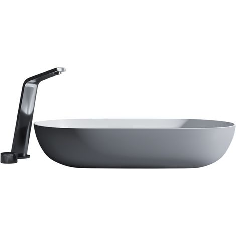 Bernstein – Vasque à poser O-540 en fonte minérale – Surface antibactérienne – Dimensions 54 x 34 x 12 cm – Couleur gris/blanc
