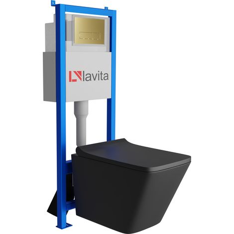 Bati support lavita lav 101 a 40 cm wc lago black sans bord plaque de commande lav 20035 doree kit complet wc