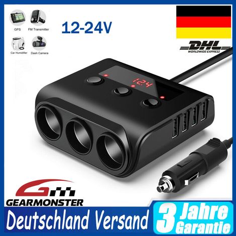 Adaptateur allume-cigare 12V/24V à 3 prises avec 4 ports USB (1/5)