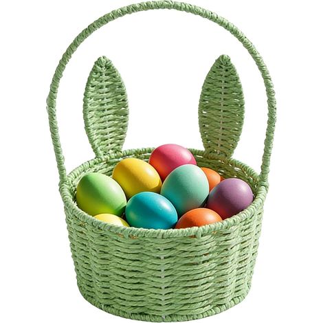 Cestino pasquale in vimini con manici per piccolo cestino pasquale rotondo intrecciato, cestino pasquale decorativo, cestini regalo per frutta e uova per la spesa e i picnic (D) (1/5)