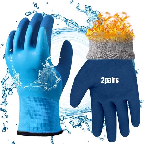 Gants de travail Winter, 2 Paire Gants Protections imperméables Gants Doublure intérieure chaude Gants Enduit de Nitrile Gants d'hiver chauds isolés pour Travaux en Milieu Humide et Froid (1/5)