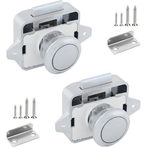 2 Pieces Bouton Poussoir Loquet Serrure Camping Car en Métal 14-16mm Bouton Poussoir Porte Sans Clé Serrure de Meuble de Porte avec Vis Pour Placard Camping-car Yachts Tiroir Caravane Armoire- (1/4)