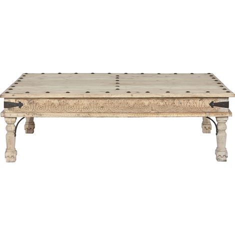 Table basse, table de salon rectangulaire en bois coloris naturel - longueur 150 x profondeur 90 x Hauteur 45 cm (1/5)