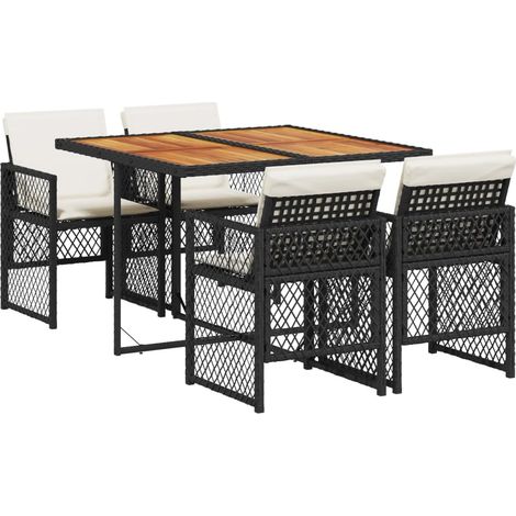vidaXL Ensemble à manger de jardin coussins 5pcs noir résine tressée