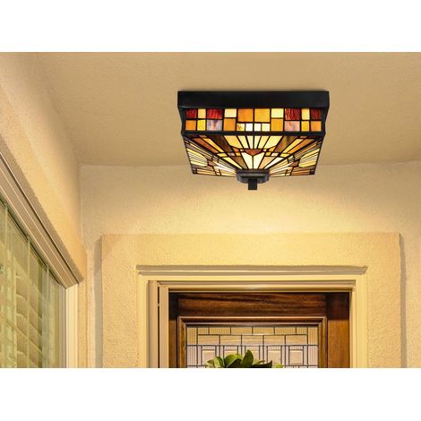 Kleine Deckenleuchte INGLENOOK im Tiffany Stil für Innen & Außen, Breite 26cm