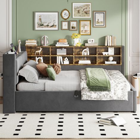 Letto 140x200 cm in velluto grigio scuro con contenitore idraulico, senza materasso – MEUBLIV (1/5)