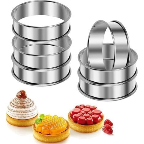 Pièces Cercle Patisserie, Cercle Tartelette, Rond Moules à Gâteaux, Cercles à Pâtisseries, Moules à Pâtisserie, Cercles à Tarte, Antiadhésifs Cercle a Tartelette pour Muffins Tartes Gâteaux Cr (1/5)
