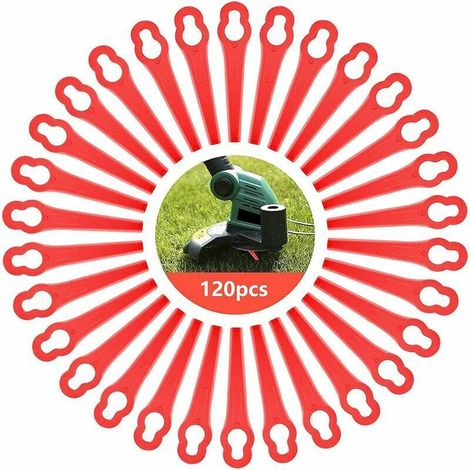 Paquete de 120 cuchillas de repuesto para cortacéspedes inalámbricos L83-10 x 5 mm, fabricadas en plástico, para jardín y césped (rojas). (1/5)