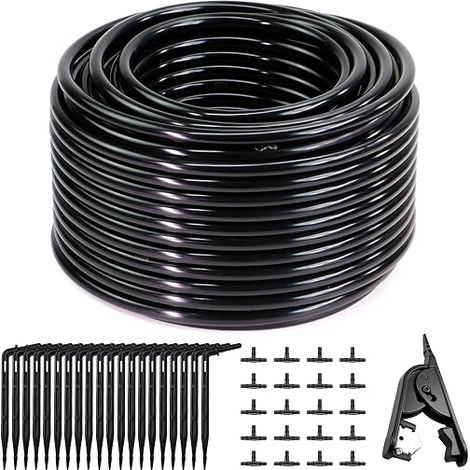 Automatic Irrigation System Micro Hose 4/7mm, 40m Drip Irrigation Hose, Agriculture Hose, with 22 Hose Connectors and 20 Drippers Irrigation Kit for Gardens, Floor Washing, Greenhouse Plants and Bonsa (1/5)