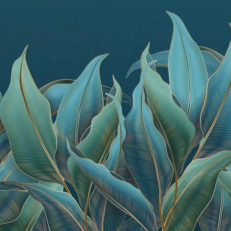 papier peint panoramique feuilles de palmier vert et bleu - Sanders & Sanders (1/5)