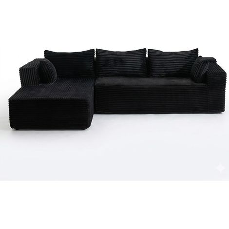 ELVMI Sofá esquinero modular 2 piezas con asiento profundo y estructura de espuma, en pana, Negro (1/4)
