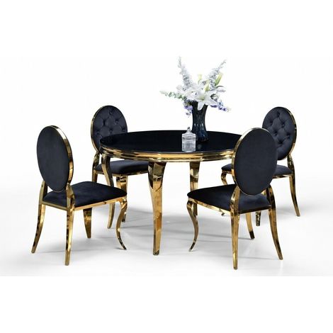 Conjunto de mesas y sillas para comedor Houston 1828, Negro, 76x0x0cm, Diámetro: 120, Número de asientos: 4, Estilo: Clásicomoderno (1/5)