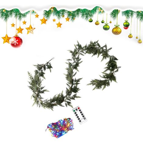 Guirlande De Noël Pré-éclairée 2.7 m Feuillage De Cèdre Guirlande de Noël pour Rampes d'Escalier Pour Fête Extérieur Porte D'Entrée Mur Manteau Arbre Porche Patio Jardin (1/5)