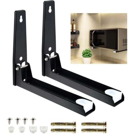 2 Pièces Support Micro Onde,Supports Micro Ondes en Acier Inoxydable,Support Mural Étagère Micro Ondes,Murale pour Porte-Micro-Ondes,Universel Support pour Four à Micro-Ondes (1/4)