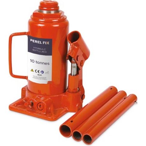Perel – Cric bouteille hydraulique 10 tonnes – Plage de levage 205-390 mm – Acier orange – Compact pour transport facile (1/4)