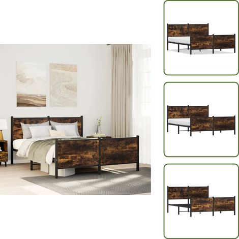 vidaXL Cadre de lit en métal sans matelas chêne fumé 140x190 cm (1/5)