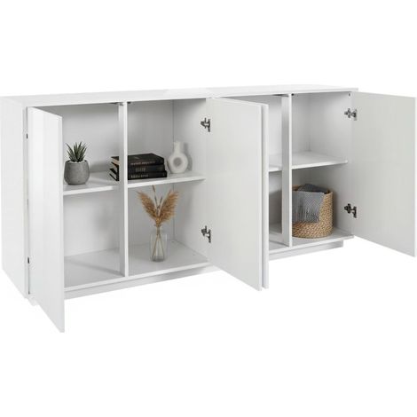 Dmora - Aparador Dnánde, Aparador de cocina con 4 puertas, Buffet de salón, 100% Made in Italy, cm 180x41h86, Blanco brillo