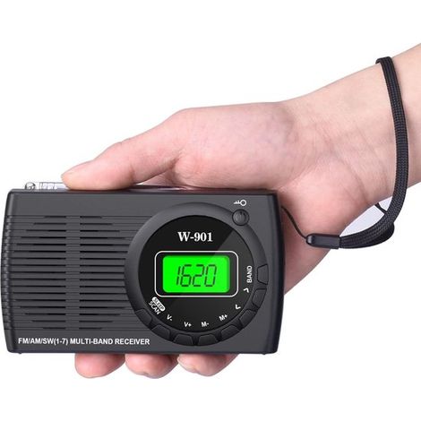 Radio portable AM FM SW avec écran, prise casque et fonction horloge, alimentation par piles AA, radio compacte pour marche, jogging, camping et activités extérieures (1/5)