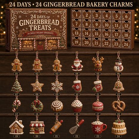 Adventskalender 2026 – 24-teilig – braun, rot, weiß – Acryl – 24 Tage Lebkuchen-Weihnachtsbaumschmuck – Christbaumschmuck – Countdown-Kalender – geeignet für die Weihnachtsdekoration und als Weihnacht (1/3)
