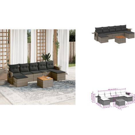 8-tlg. Garten-Sofagarnitur mit Kissen Grau Poly Rattan - Gartenmöbel Set - Outdoor Möbel - Rattan Gartenset - Lounge Set - Esszimmergarnitur