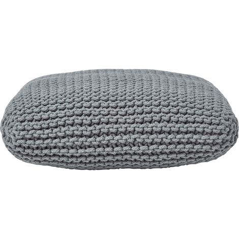 HOMESCAPES Grey Square Cotton Knitted Pouffe Floor Cushion