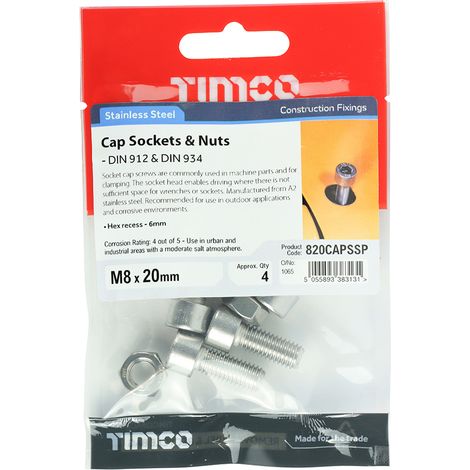 TIMCO Cap Socket Screws DIN912 A2 Stainless Steel - M8 x 20