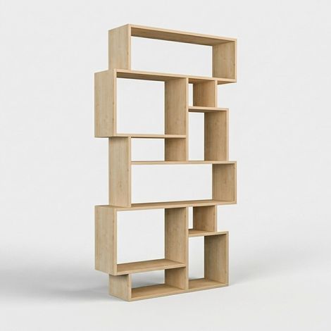 Estantería de pared moderna con 10 compartimentos 96x25x168cm Karmato - Natural