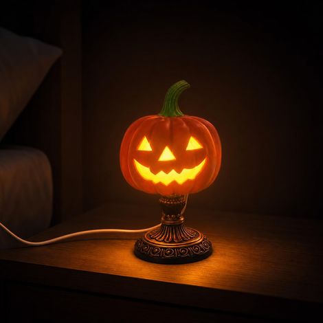 Lampe Citrouille Halloween en Vitrail, Lampe de Table LED Style Vintage, Veilleuse Jack-O'-Lantern USB, Décoration Automnale pour Maison (1/5)