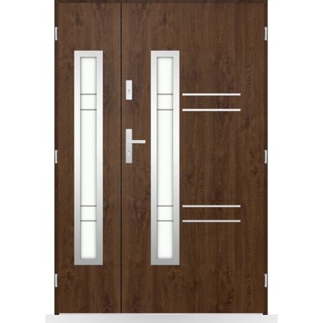 Porte d'entrée double Zéphyr - 130-140-150x208cm - Couleur: Noyer - Poussant: Gauche - Dimensions: 90x40 cm (1/2)