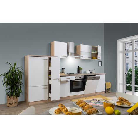 Cuisine Kitchenette bloc cuisine intégrée Chêne Blanc Merle 310 cm Respekta