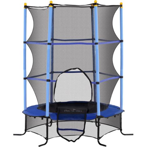 AMXCNOY Trampoline pour enfants, Ø 163 cm, avec filet de sécurité, usage intérieur et extérieur, charge maximale 50 kg, acier, plastique, bleu