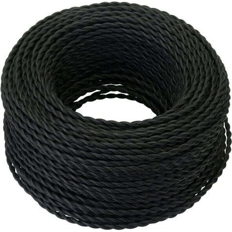 Câble Electrique Textile 10M,Rétro Corde de chanvre tressé torsadée Câble 2x0,75 mm², 2 fils torsadés toronnés,pour DIY Pendentif Lampe/Noir (1/4)