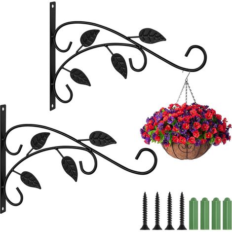 Supports de Panier Suspendu, 2 Pcs Support Crochet Plante 30cm, Crochet Mural Pot Fleurs pour Intérieur et Extérieur, Antirouille pour Plantes, Mangeoires à Oiseaux et Lanternes, Feuille (1/5)